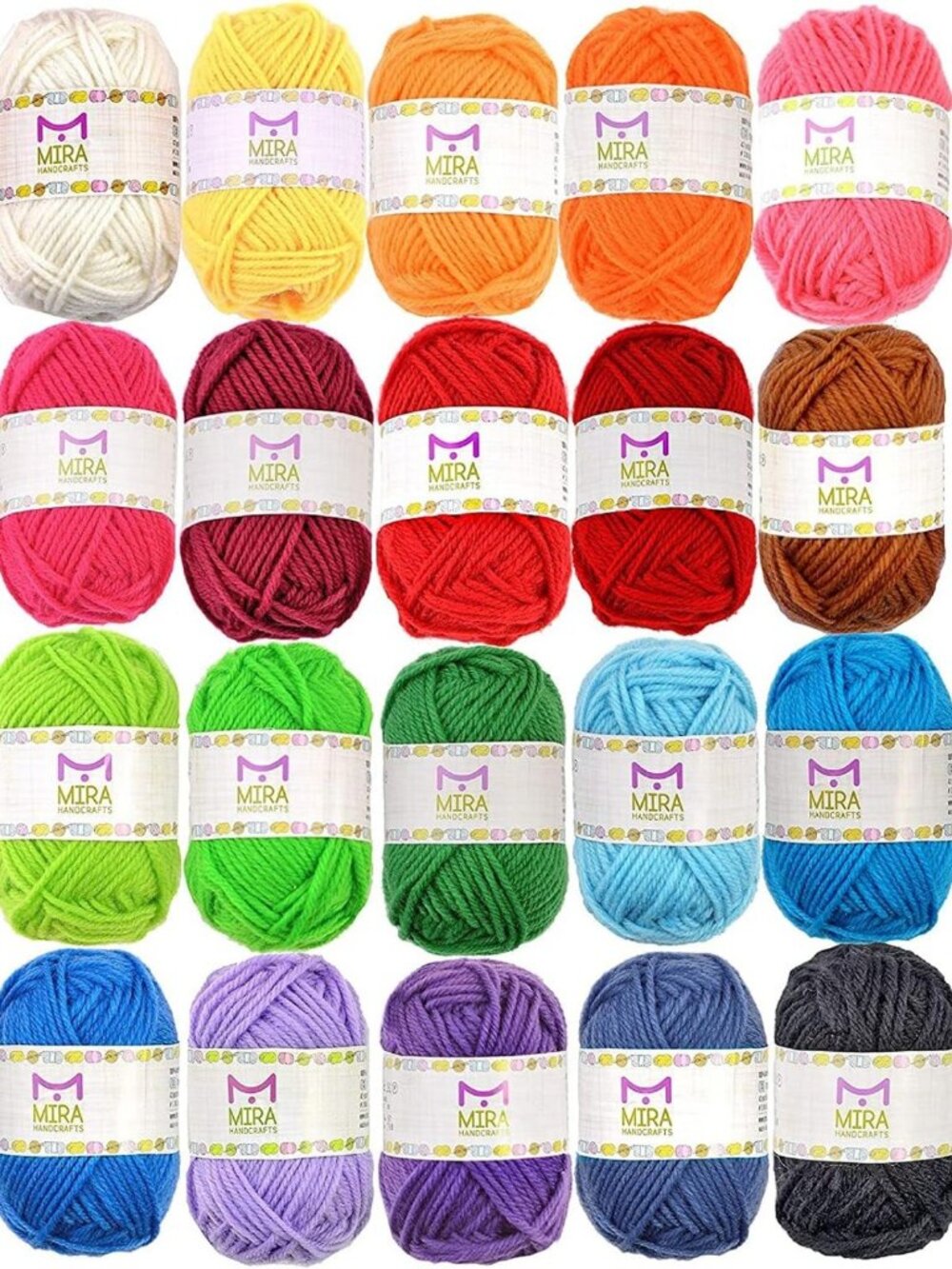 20 Acrylic Yarn Skeins - 438 Yards Assorted Colors for Crochet & Knitting Kit